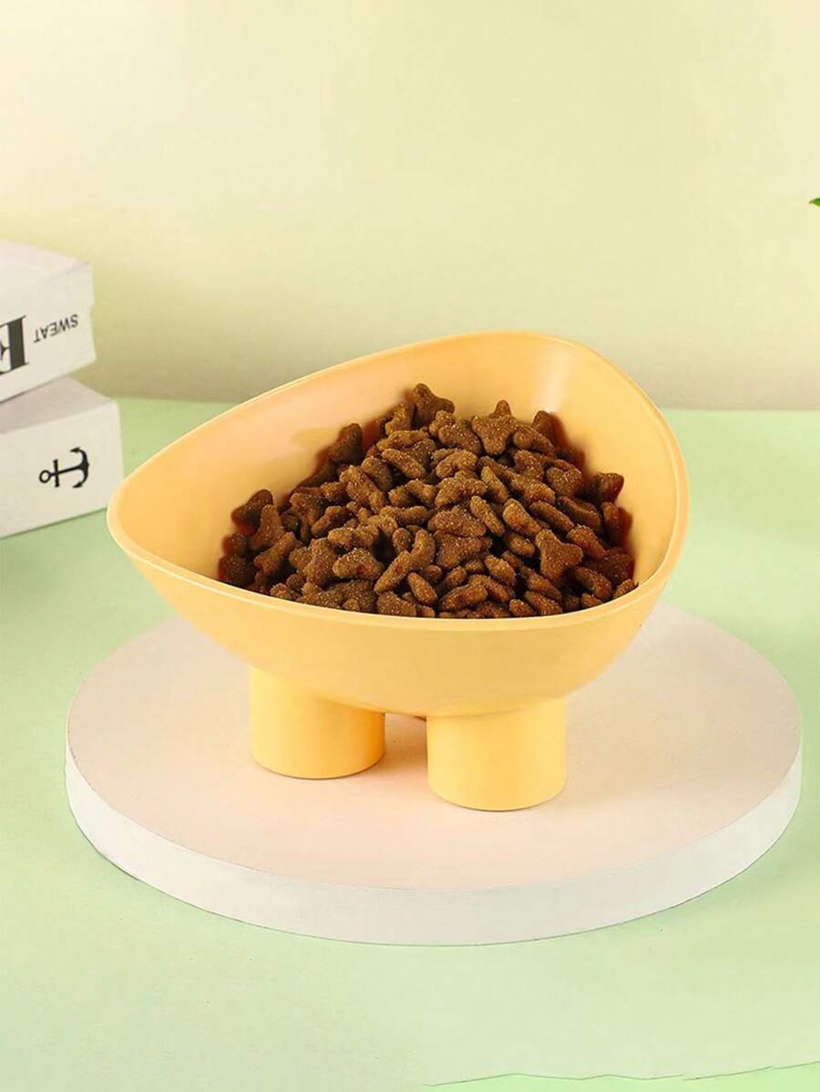 1pc Raised Cat Bowl, Tilted Elevated Cat Feeder Bowl With Neck Protection Riser, Plastic Cat Food & Water Bowl
